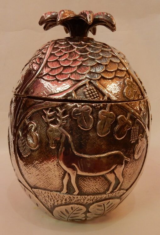 1950/70 Ice Bucket Pineapple Shape Animal Decor Silver Metal - Image 9
