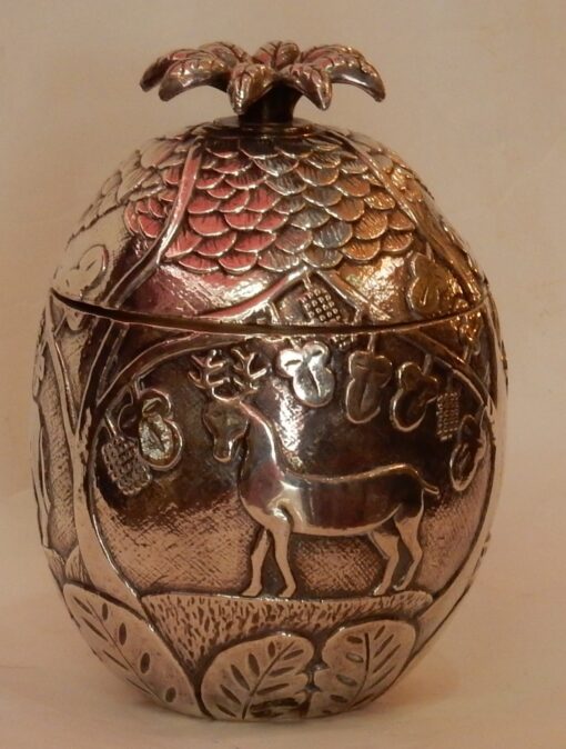 1950/70 Ice Bucket Pineapple Shape Animal Decor Silver Metal - Image 5