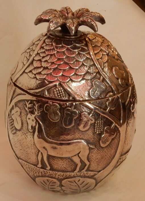 1950/70 Ice Bucket Pineapple Shape Animal Decor Silver Metal - Image 4