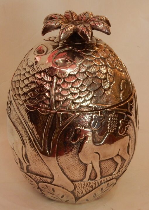 1950/70 Ice Bucket Pineapple Shape Animal Decor Silver Metal - Image 2