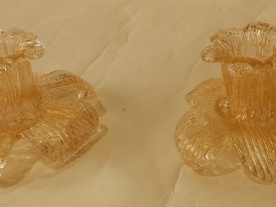 1970'Pair Of Murano Crystal Candlesticks  In the Style Of Barovier i Toso