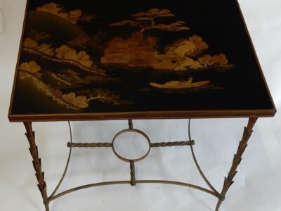 1950/70 Table With Tray Chinese Lacquer Maison Jansen Bronze Decor Palm Tree