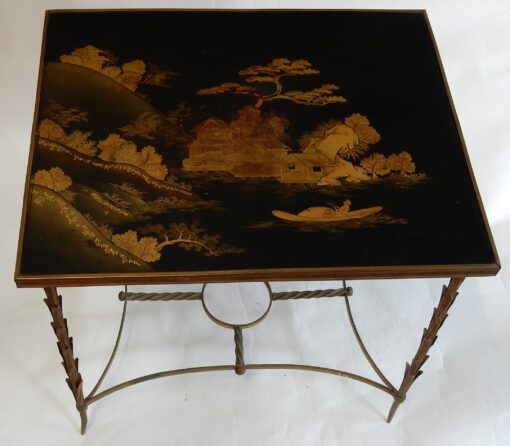 1950/70 Table Plateau Laque de Chine Maison Jansen En Bronze Décor Palmier – Image 11