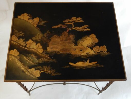 1950/70 Table Plateau Laque de Chine Maison Jansen En Bronze Décor Palmier – Image 10