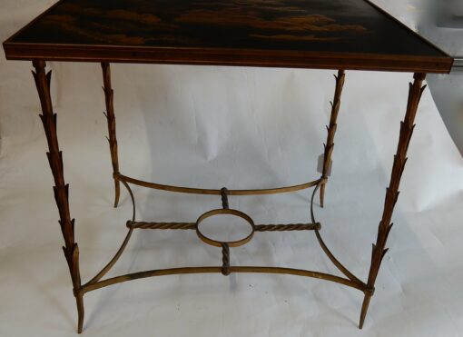 1950/70 Table Plateau Laque de Chine Maison Jansen En Bronze Décor Palmier – Image 9