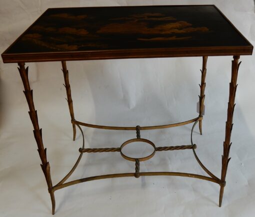 1950/70 Table Plateau Laque de Chine Maison Jansen En Bronze Décor Palmier – Image 8