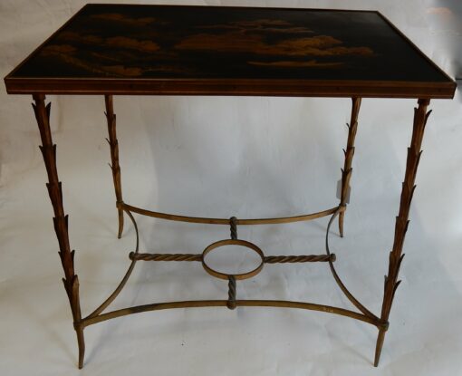 1950/70 Table Plateau Laque de Chine Maison Jansen En Bronze Décor Palmier – Image 7