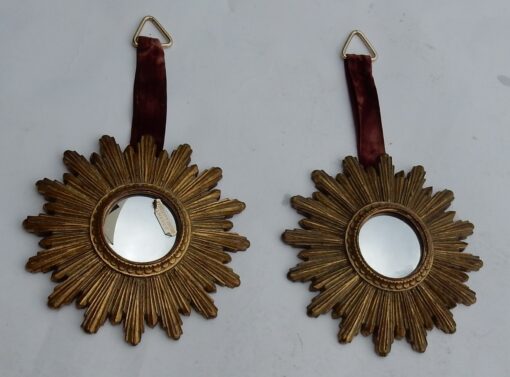 1970 ' Pair Of Convex Mirrors Sunburst In Golden Resin - Image 7