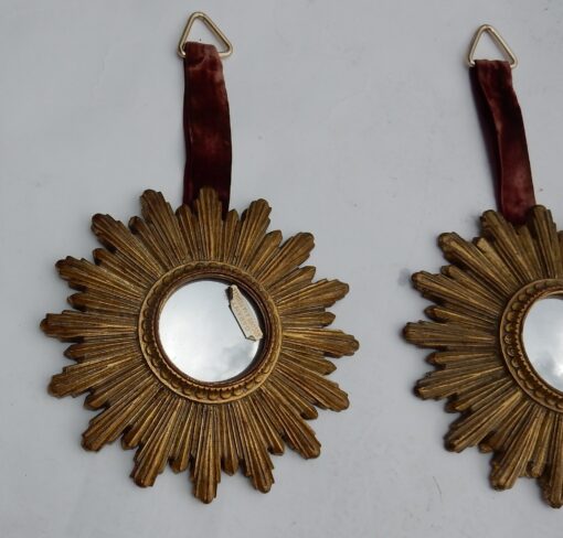 1970 ' Pair Of Convex Mirrors Sunburst In Golden Resin - Image 5