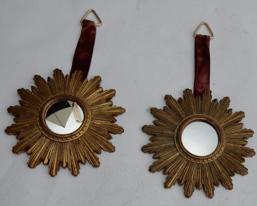 1970 ' Pair Of Convex Mirrors Sunburst In Golden Resin - Image 4