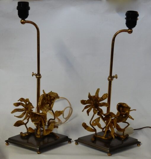 1950/70 Pair of Orchid Lamps In Silver And Gilded Bronze In the Style Of  Maison Charles Or Maison Jansen - Image 10
