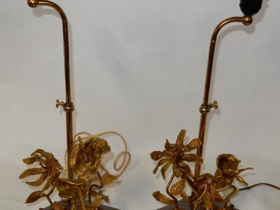 1950/70 Pair of Orchid Lamps In Silver And Gilded Bronze In the Style Of  Maison Charles Or Maison Jansen