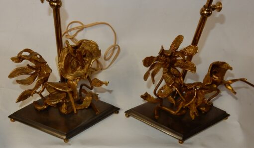 1950/70 Pair of Orchid Lamps In Silver And Gilded Bronze In the Style Of  Maison Charles Or Maison Jansen - Image 8