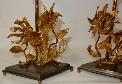 1950/70 Pair of Orchid Lamps In Silver And Gilded Bronze In the Style Of  Maison Charles Or Maison Jansen - Image 7