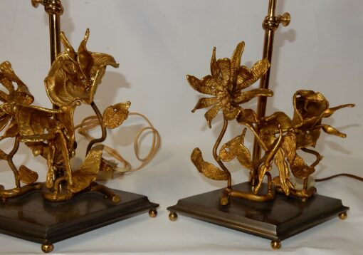 1950/70 Pair of Orchid Lamps In Silver And Gilded Bronze In the Style Of  Maison Charles Or Maison Jansen - Image 6