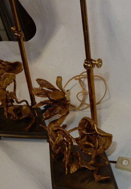 1950/70 Pair of Orchid Lamps In Silver And Gilded Bronze In the Style Of  Maison Charles Or Maison Jansen - Image 5