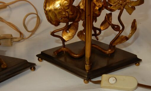 1950/70 Pair of Orchid Lamps In Silver And Gilded Bronze In the Style Of  Maison Charles Or Maison Jansen - Image 2
