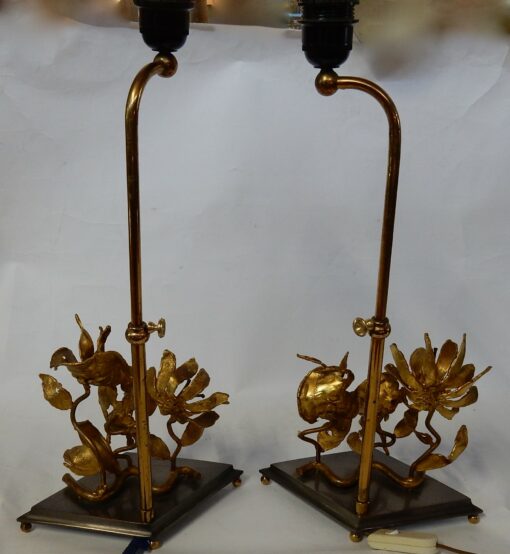 1950/70 Pair of Orchid Lamps In Silver And Gilded Bronze In the Style Of  Maison Charles Or Maison Jansen - Image 11