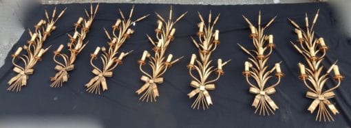 1970' Série De 7 Appliques Aux Roseaux  En Fer Doré Par Hans Kogl Pour Maison Jansen 5 Ampoules H 104 cm(Réservé) – Image 6