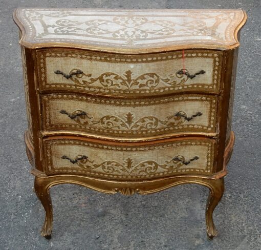 1970' Commode Arbalète 3 Tiroirs Bois Doré Style Renaissance Italienne 79 X 34 X H 79