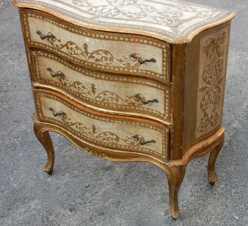 1970' Commode Arbalète 3 Tiroirs Bois Doré Style Renaissance Italienne 79 X 34 X H 79 – Image 7