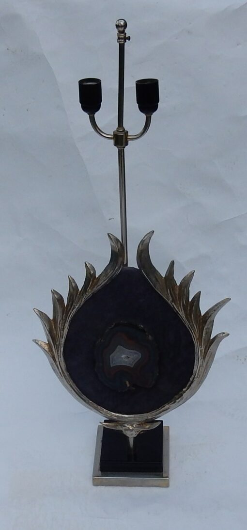 1970 'Decor Lotus Lamp Silver Bronze, Shagreen, Agate, Duval Brasseur Unsigned - Image 12