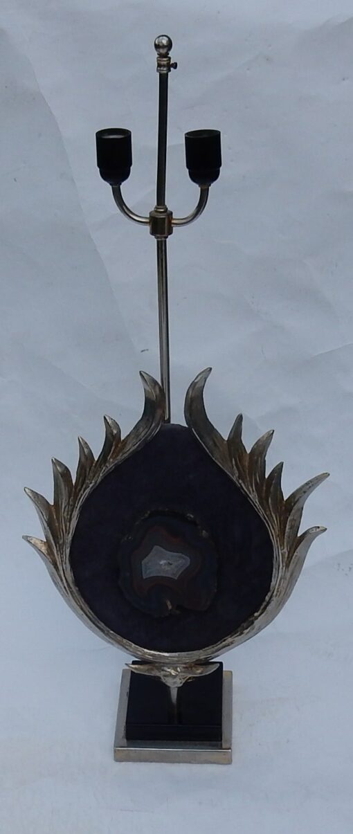 1970 'Decor Lotus Lamp Silver Bronze, Shagreen, Agate, Duval Brasseur Unsigned - Image 11