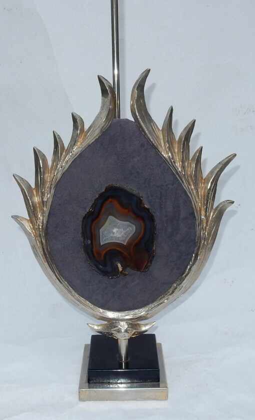 1970 'Decor Lotus Lamp Silver Bronze, Shagreen, Agate, Duval Brasseur Unsigned - Image 10