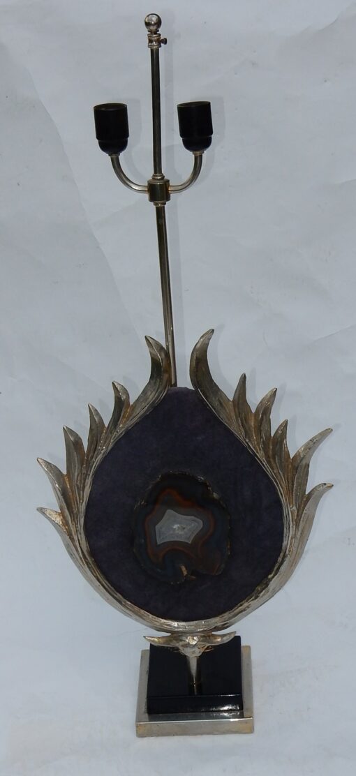 1970 'Decor Lotus Lamp Silver Bronze, Shagreen, Agate, Duval Brasseur Unsigned - Image 9