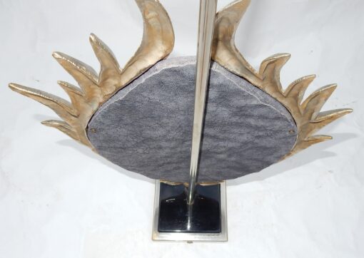 1970 'Decor Lotus Lamp Silver Bronze, Shagreen, Agate, Duval Brasseur Unsigned - Image 4