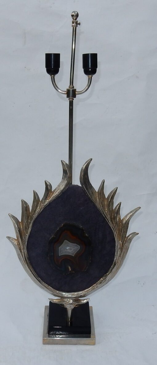 1970 'Decor Lotus Lamp Silver Bronze, Shagreen, Agate, Duval Brasseur Unsigned - Image 3