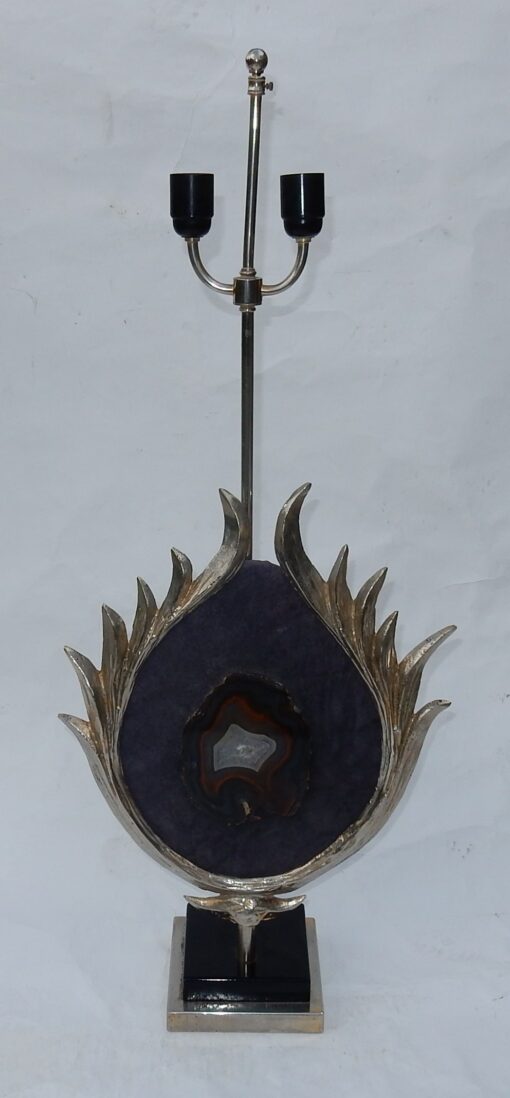 1970 'Decor Lotus Lamp Silver Bronze, Shagreen, Agate, Duval Brasseur Unsigned - Image 2