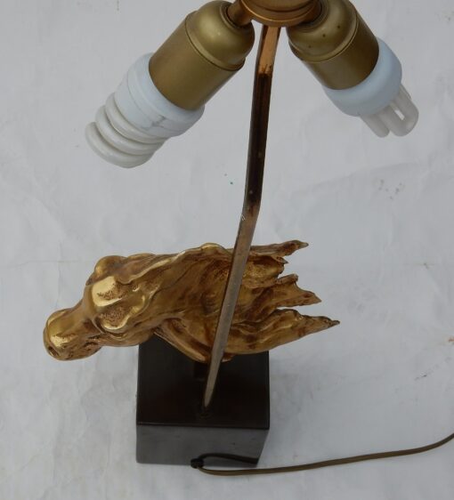1970′ Lampe Décor De Tête De Cheval Bronze Doré DLG Duval Brasseur Non Signée – Image 5