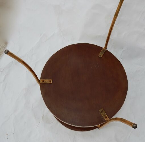 1970/80 'Pair of Bamboo Decor Tripod Pedestals, Lacquered Trays Style Maison Jansen Diameter 43 cm - Image 8