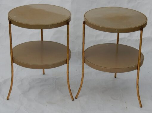 1970/80 'Pair of Bamboo Decor Tripod Pedestals, Lacquered Trays Style Maison Jansen Diameter 43 cm