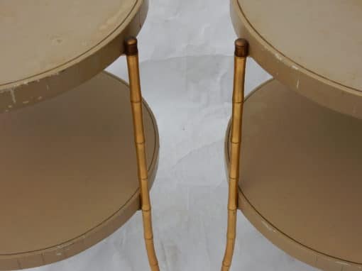 1970/80 'Pair of Bamboo Decor Tripod Pedestals, Lacquered Trays Style Maison Jansen Diameter 43 cm - Image 4