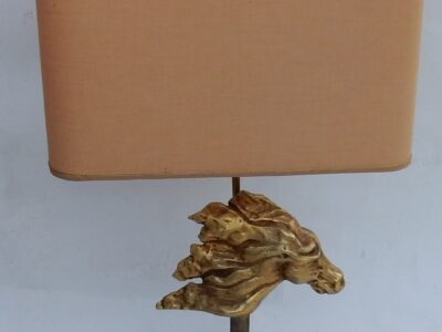 1970 ′ Gilt Bronze Horse Head Decor Lamp, in Taste of Duval Brasseur Unsigned