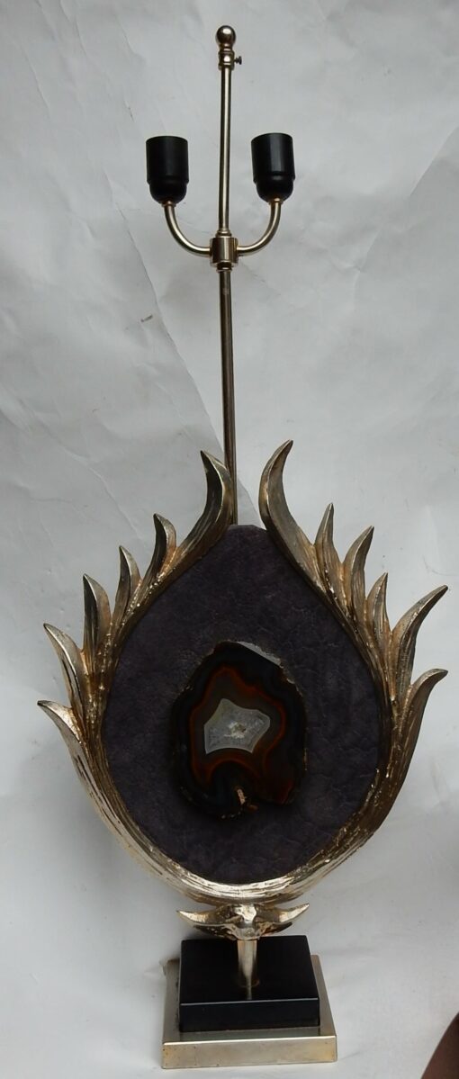 1970 'Decor Lotus Lamp Silver Bronze, Shagreen, Agate, Duval Brasseur Unsigned - Image 18
