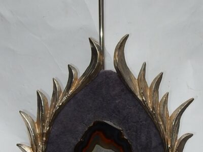 1970 'Decor Lotus Lamp Silver Bronze, Shagreen, Agate, Duval Brasseur Unsigned