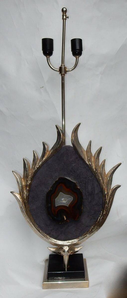 1970 'Decor Lotus Lamp Silver Bronze, Shagreen, Agate, Duval Brasseur Unsigned
