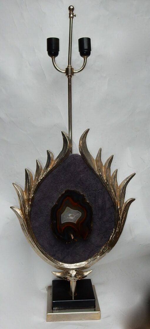 1970 'Decor Lotus Lamp Silver Bronze, Shagreen, Agate, Duval Brasseur Unsigned - Image 16