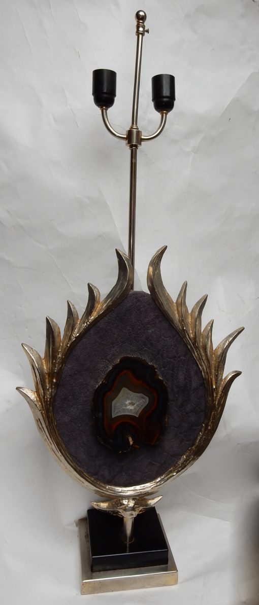 1970 'Decor Lotus Lamp Silver Bronze, Shagreen, Agate, Duval Brasseur Unsigned - Image 15