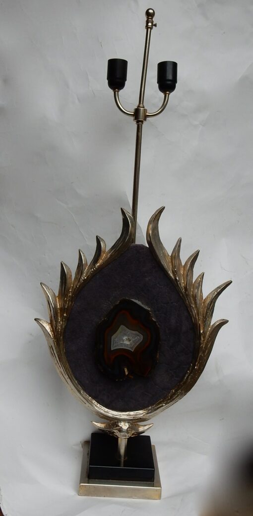 1970 'Decor Lotus Lamp Silver Bronze, Shagreen, Agate, Duval Brasseur Unsigned - Image 14