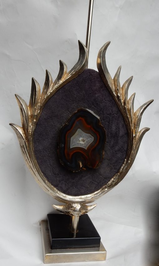 1970 'Decor Lotus Lamp Silver Bronze, Shagreen, Agate, Duval Brasseur Unsigned - Image 13