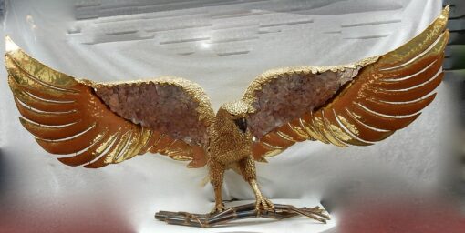1970' Lampe A L'Aigle  Avec Ailes Déployées En Bronze Ornées De Mica Violet Style Duval Brasseur Éclairante Signée Isabelle Faure 2m30 D'Envergure – Image 20