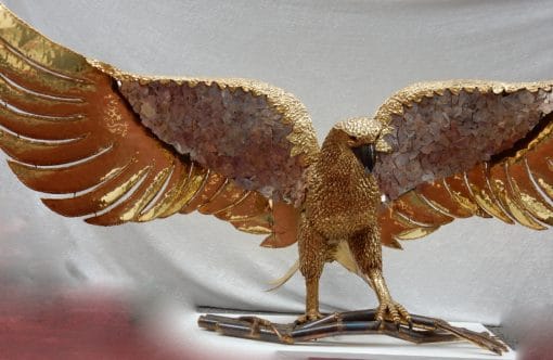 1970' Lampe A L'Aigle  Avec Ailes Déployées En Bronze Ornées De Mica Violet Style Duval Brasseur Éclairante Signée Isabelle Faure 2m30 D'Envergure – Image 18