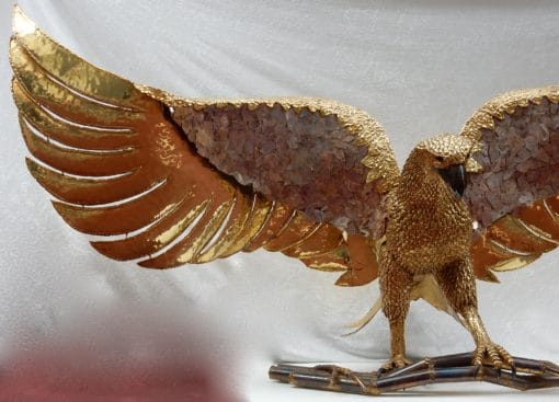 1970' Lampe A L'Aigle  Avec Ailes Déployées En Bronze Ornées De Mica Violet Style Duval Brasseur Éclairante Signée Isabelle Faure 2m30 D'Envergure – Image 17