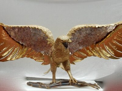 1970 'Eagle Lamp With Deployed Wings In Bronze Adorned With Purple Mica Style Duval Brasseur Enlightening Signed Isabelle Faure 2m30 Of Wingspan