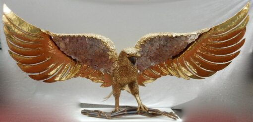 1970' Lampe A L'Aigle  Avec Ailes Déployées En Bronze Ornées De Mica Violet Style Duval Brasseur Éclairante Signée Isabelle Faure 2m30 D'Envergure