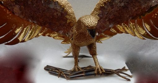 1970' Lampe A L'Aigle  Avec Ailes Déployées En Bronze Ornées De Mica Violet Style Duval Brasseur Éclairante Signée Isabelle Faure 2m30 D'Envergure – Image 14
